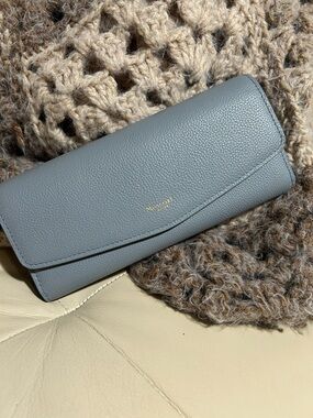 Moncrief London Dusty Blue Italian Leather Wallet NWT $360 Retail